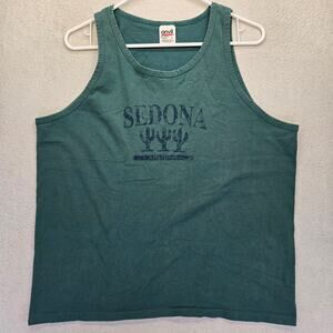 Vintage Anvil Sedona Arizona Graphic Tank Top Mens L Green Made in USA Y2k
